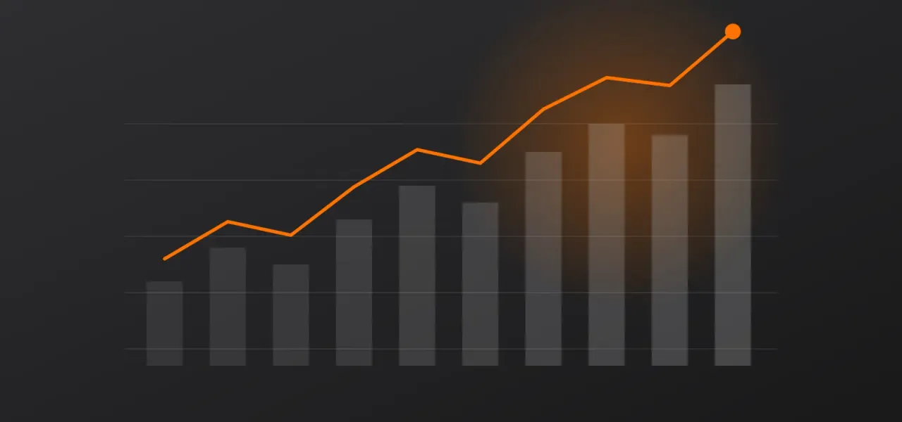 Abstract bar chart with a rising orange trend line