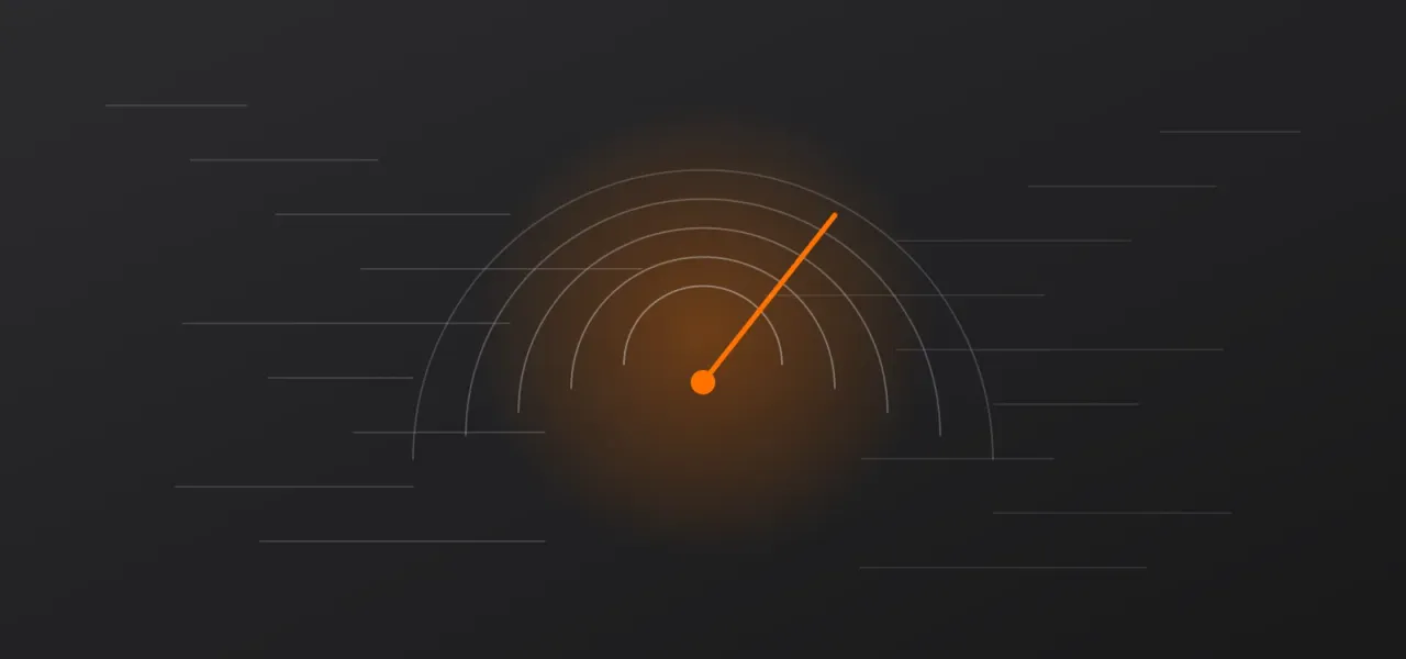 Abstract arcs and speed lines radiating from a single orange point